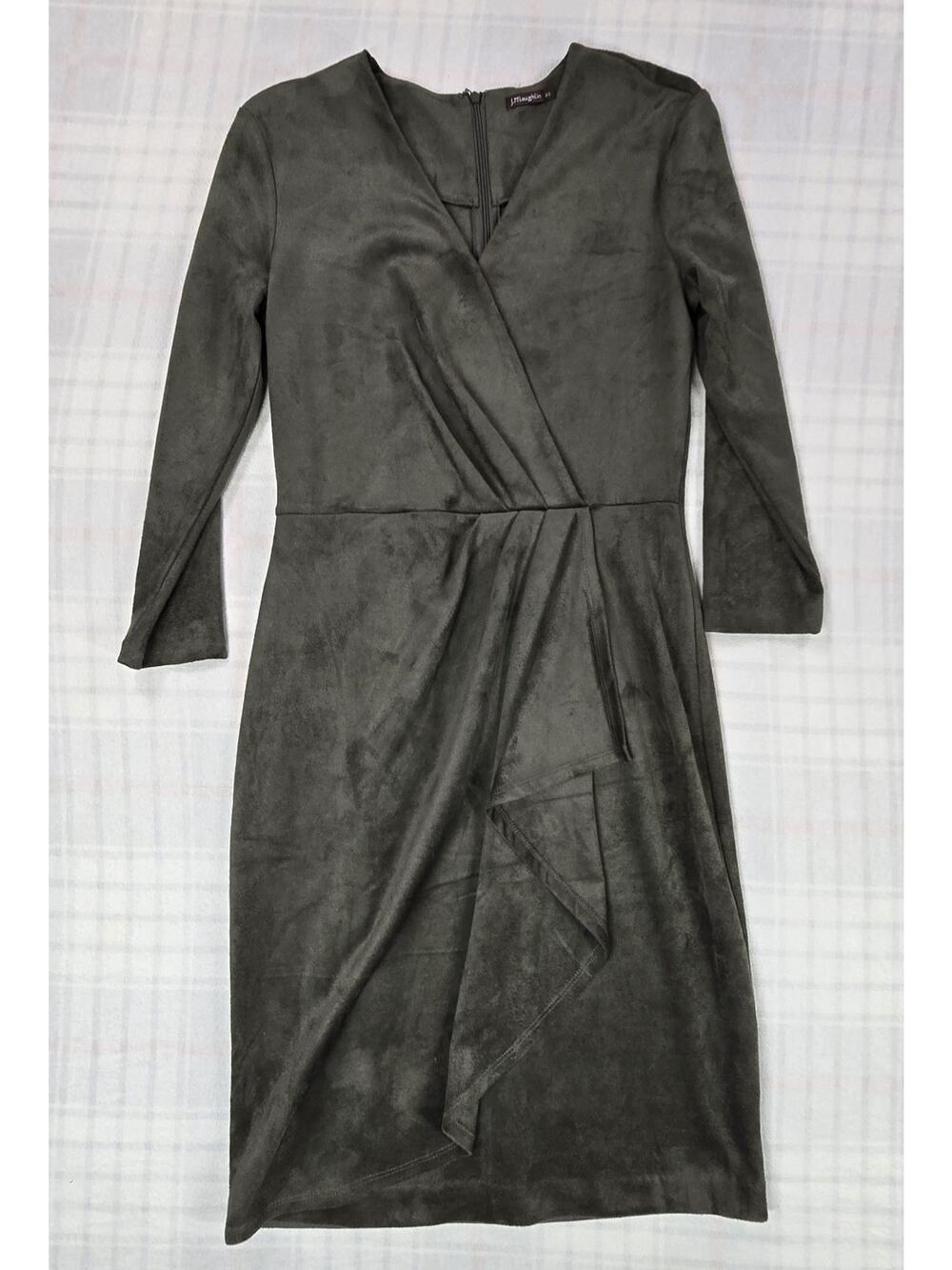 J McLaughlin Neville Sheath Faux Wrap Dress Gray Microsuede Women’s Size XS